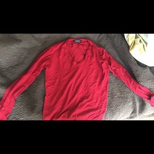 Zara Red V-neck boyfriend sweater